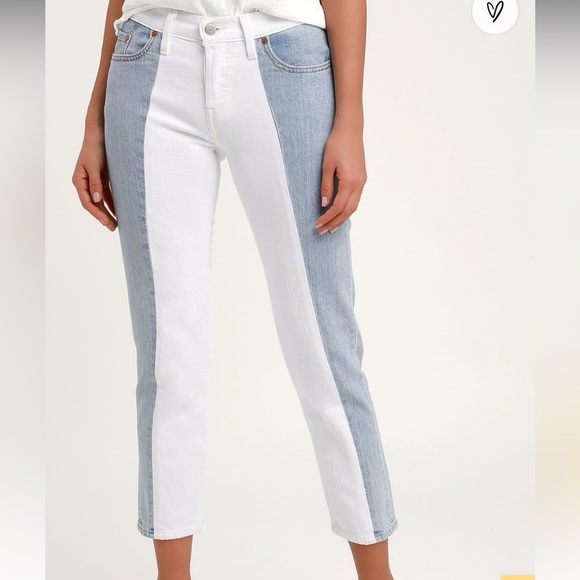 LEVIS 501 Taper Light Wash Color Block Cropped Jeans - Picture 2 of 8
